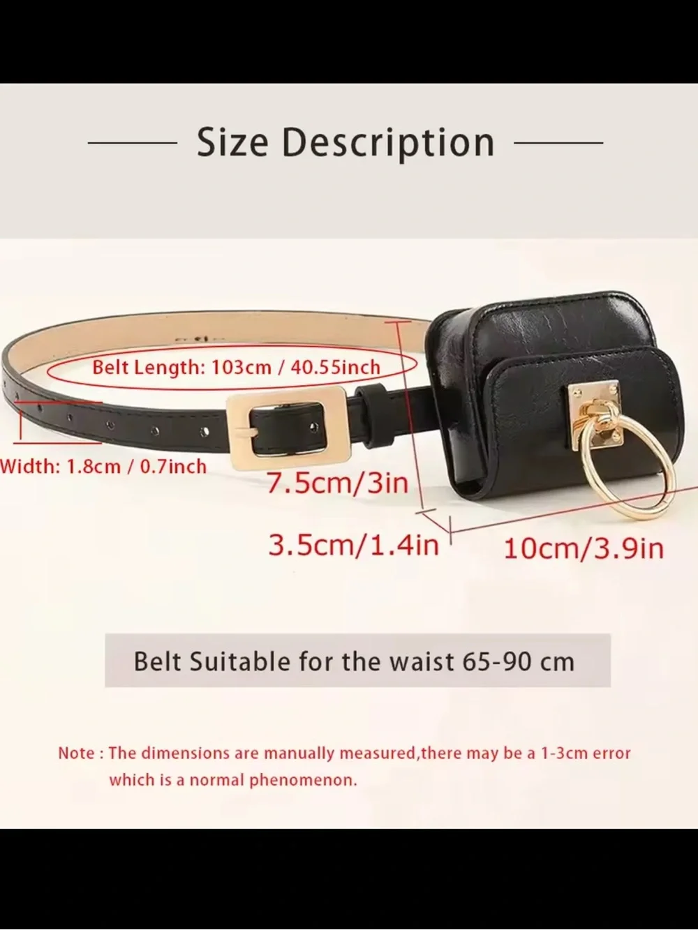 Luxury Black Leather Belt Bag with Gold Ring Hardware